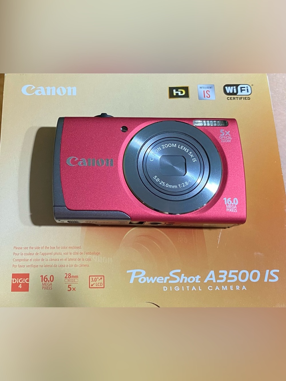 Canon PowerShot A3500 IS 16MP Red Digital Camera 5x WiFi NEW NOS w/ Box